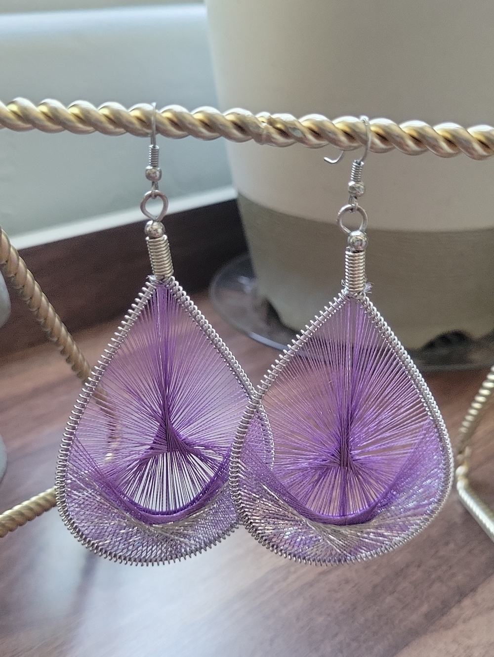 Boho Large purple/silver Dream Catcher Inspired earrings